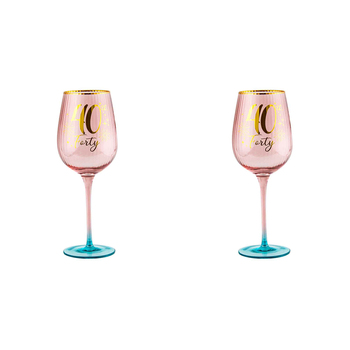 2PK 40th Birthday 400ml Fluted Wine Glass Stemmed Drinkware - Pink