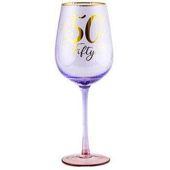 50th Birthday 400ml Fluted Wine Glass Stemmed Drinkware - Purple