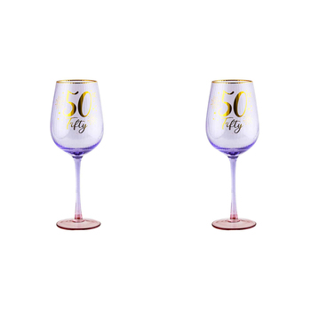 2PK 50th Birthday 400ml Fluted Wine Glass Stemmed Drinkware - Purple
