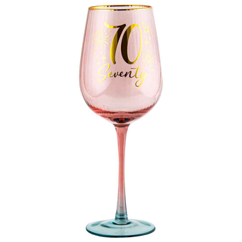 70th Birthday 400ml Fluted Wine Glass Stemmed Drinkware - Pink