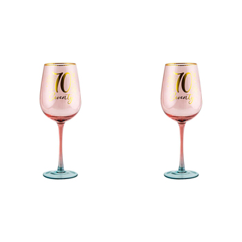 2PK 70th Birthday 400ml Fluted Wine Glass Stemmed Drinkware - Pink