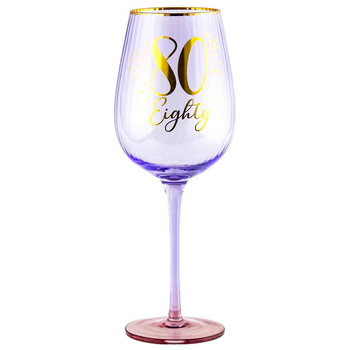 80th Birthday 400ml Fluted Wine Glass Stemmed Drinkware - Purple