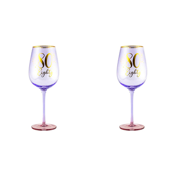 2PK 80th Birthday 400ml Fluted Wine Glass Stemmed Drinkware - Purple