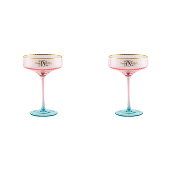 2PK 18th Birthday 300ml Fluted Coupe Glass Stemmed Drinkware - Pink