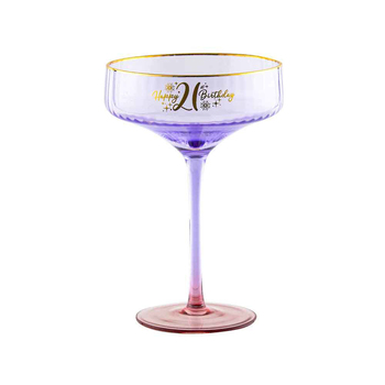 21st Birthday 300ml Fluted Coupe Glass Stemmed Drinkware - Purple