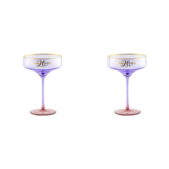 2PK 21st Birthday 300ml Fluted Coupe Glass Stemmed Drinkware - Purple