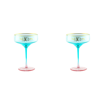 2PK 30th Birthday 300ml Fluted Coupe Glass Stemmed Drinkware - Blue
