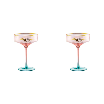 2PK 40th Birthday 300ml Fluted Coupe Glass Stemmed Drinkware - Pink