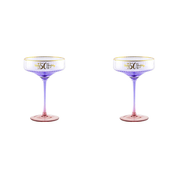 2PK 50th Birthday 300ml Fluted Coupe Glass Stemmed Drinkware - Purple