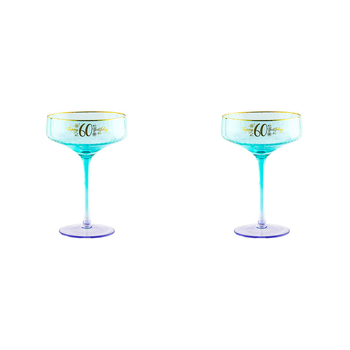 2PK 60th Birthday 300ml Fluted Coupe Glass Stemmed Drinkware - Blue