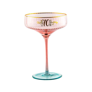 70th Birthday 310ml Fluted Coupe Glass Stemmed Drinkware - Pink