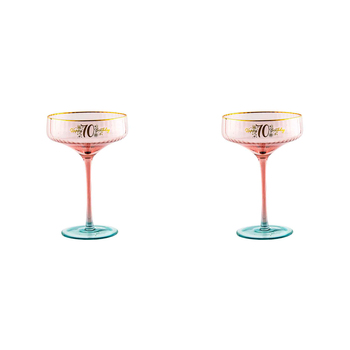 2PK 70th Birthday 310ml Fluted Coupe Glass Stemmed Drinkware - Pink