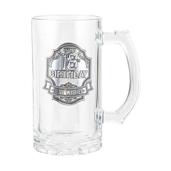 18th Badge Beer/Cider Glass Drinking Stein Birthday Gift Clear 450ml
