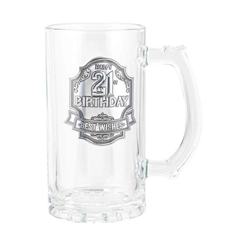 21st Badge Beer/Cider Glass Drinking Stein Birthday Gift Clear 450ml