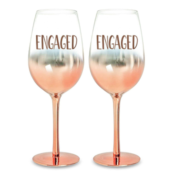 Engagement Rose Gold Ombre Wine Set Gold 430ml Novelty Print
