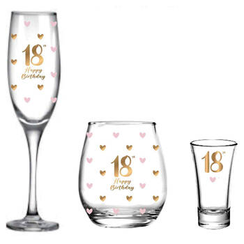 3pc LMD 18th Birthday Champagne Glass/Stemless/Shot Glasses Set - Clear