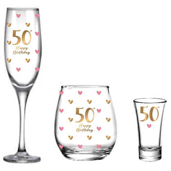 3pc LMD 50th Birthday Champagne Glass/Stemless/Shot Glasses Set - Clear