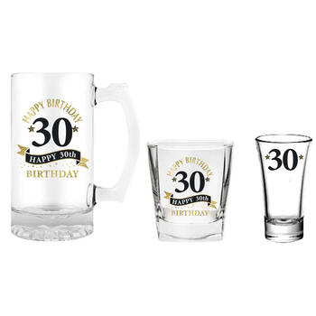 3pc LMD 30th Birthday Stein/Whisky/Shot Drinkware Glasses Set - Clear