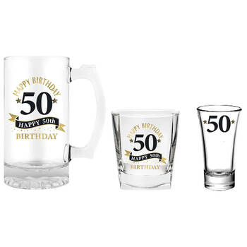3pc LMD 50th Birthday Stein/Whisky/Shot Drinkware Glasses Set - Clear