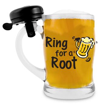 Beer Stein Bell-Ring For A Root 12cm 350ml Novelty Drinking Glass w/Bell