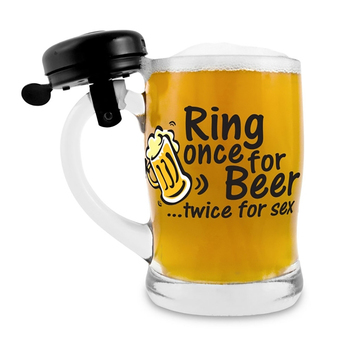 Beer Stein Bell-Ring For Beer Or S*x 12cm 350ml Novelty Drinking Glass w/Bell