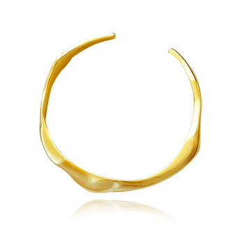 Culturesse Solstice Artisan 5.5cm Solid Wavy Bangle Bracelet - Gold Vermeil