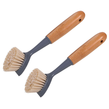 2PK Eco Basics Bamboo Dish Brush Non-Scratch Bristle/Long Handle