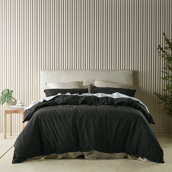Bianca Acacia Quilt Cover Percale Cotton Charcoal - Double Bed