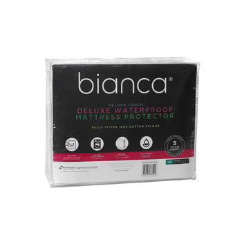 Bianca Velour Touch Mattress Protector Waterproof White - Double Bed