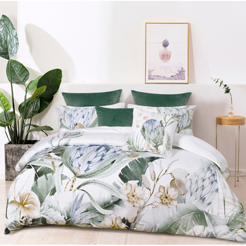 Bianca Evergreen Quilt Cover Percale Cotton Sage - Queen Bed