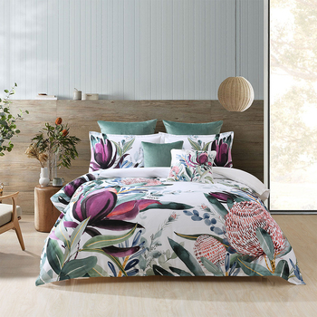 Bianca Protea Quilt Cover Percale Cotton Plum - Queen Bed