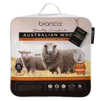 Bianca Woolly Comforts Australian Wool Quilt 550gsm WHT - Single Bed
