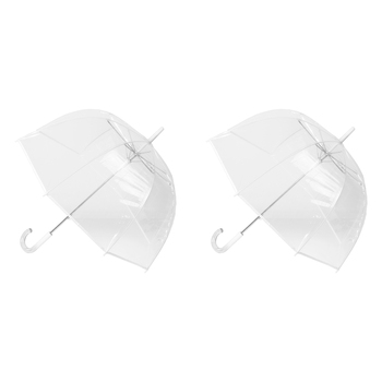 2PK Bobbie J Clear POE Auto Open Dome Shape w/ White Trims Umbrella