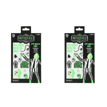 2x 2pc Warner Bros Beetlejuice Temporary Body Tattoos Sheets Glow-in-the-Dark