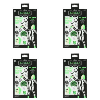 4x 2pc Warner Bros Beetlejuice Temporary Body Tattoos Sheets Glow-in-the-Dark