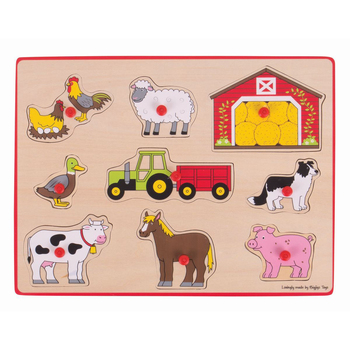 9pc Bigjigs Toys 30cm Lift Out Puzzle Farm Kids Wooden Toy 3y+