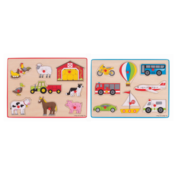 2x Bigjigs Toys 30cm Farm & Transport Lift Out Puzzle Toy Set 3y+