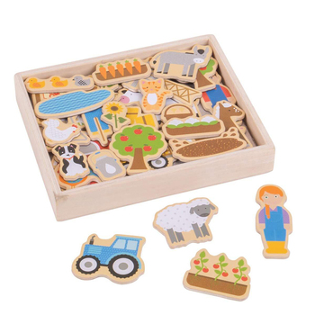 36pc Bigjigs Toys Farm Magnets w/ Wooden Tray Kids Toy 3y+