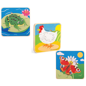 3x 4pc Bigjigs Toys Layer Butterfly/Frog/Chicken Puzzle Set 18m+