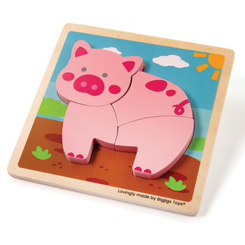 4pc Bigjigs Toys 15cm Chunky Lift Out Puzzle Pig Wooden Toy 10m+