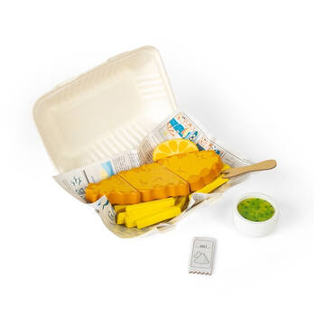 Bigjigs Toys Wood Fish And Chips Role Play Kids Pretend Play Toys 27.5x17cm 18m+