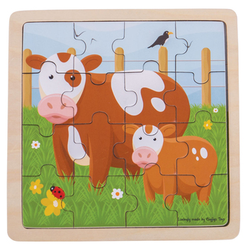 16pc Bigjigs Toys 18cm Cow & Calf Puzzle Wooden Toy 2y+