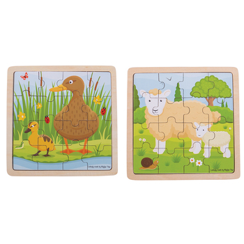 2x 16pc Bigjigs Toys 18cm Duck/Duckling & Sheep/Lamb Puzzle Toy Set 2y+