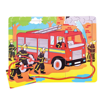 9pc Bigjigs Toys 30cm Medium Tray Puzzle Fire Engine Wooden Toy 2y+