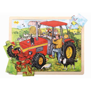 24pc Bigjigs Toys 43cm Large Tray Puzzle Tractor Kids Wooden Toy 3y+