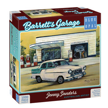 1000pc Blue Opal Barrett's Garage Wooden Deluxe Jenny Sanders Jigsaw Puzzle