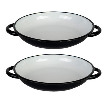 2x Urban Style Enamelware 24cm Ragout Plate w/ Handle - Black/White