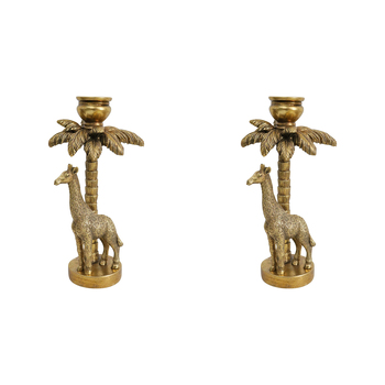 2PK LVD Candle Holder Giraffe Palm Decorative Home Decor Ornament Statue 13x25cm