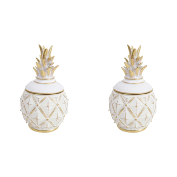 2PK LVD Pineapple Box White Decorative Home Decor Ornament Statue 10.5x19cm