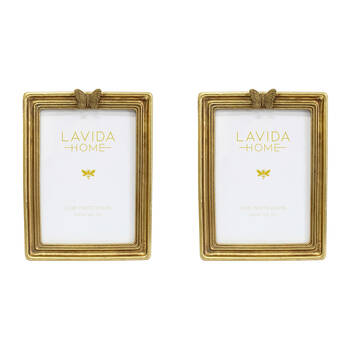 2PK LVD Resin Butterfly Photo/Picture Frame 5x7 16x2.3x21.3cm Burnished Gold